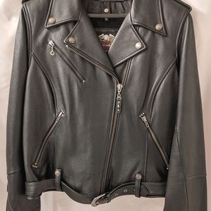 Harley Davidson Women's XL Black Leather Traditional belted Motorcycle Jacket